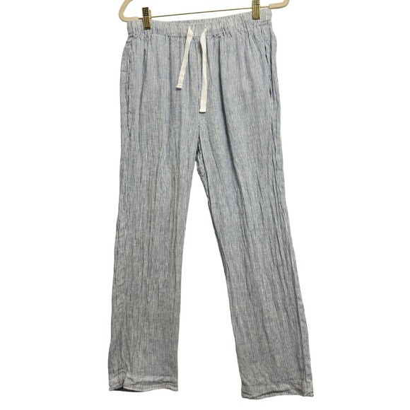 Quince Linen Wide Leg Pants XS Blue White Stripe Drawstring - Picture 2 of 9
